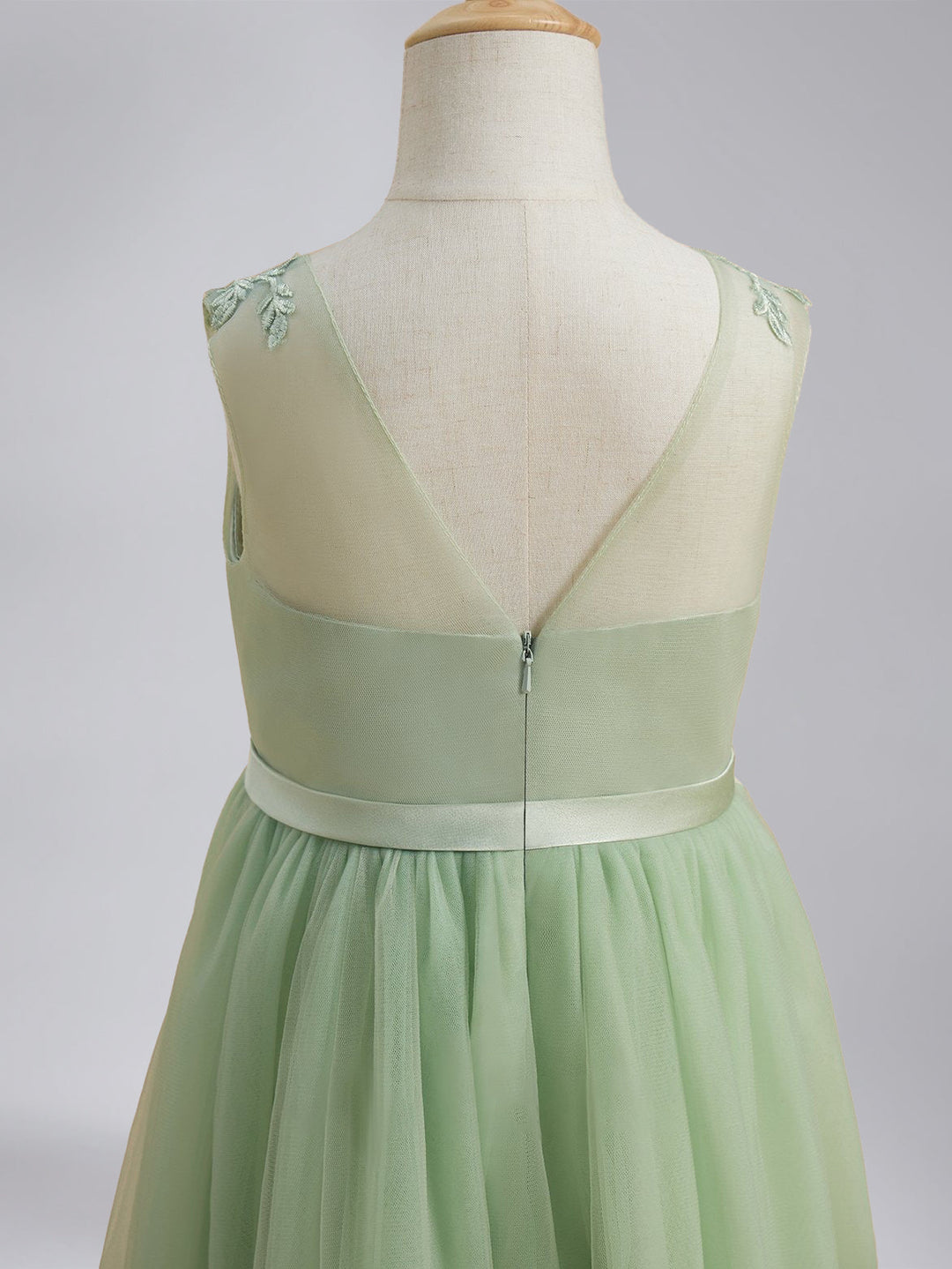 A-Line/Princess Scoop Sleeveless Asymmetrical Pleated Flower Girl Dresses with Sash & Lace Appliques