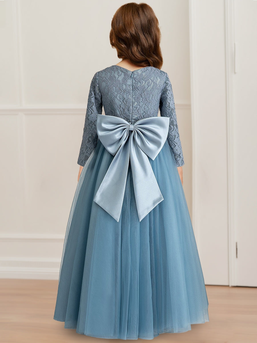 A-Line/Princess Scoop Long Sleeves Flower Girl Dresses with Bow & Appliques