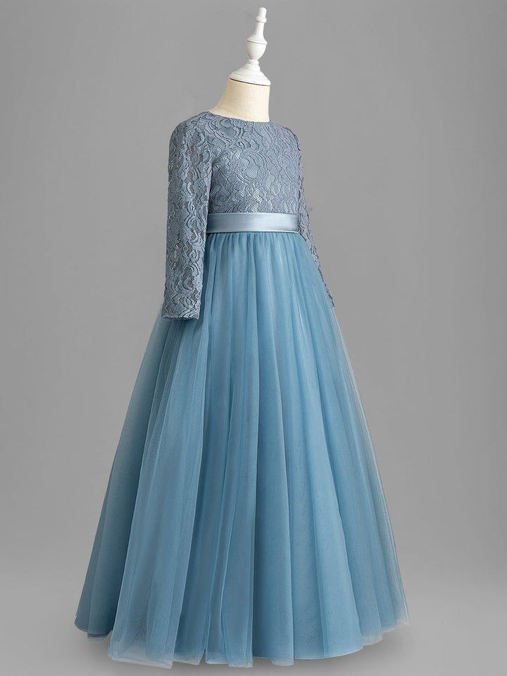 A-Line/Princess Scoop Long Sleeves Flower Girl Dresses with Bow & Appliques