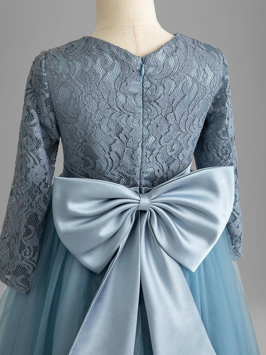 A-Line/Princess Scoop Long Sleeves Flower Girl Dresses with Bow & Appliques