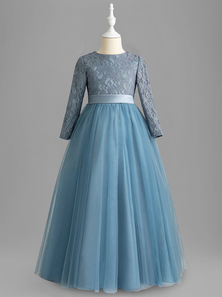 A-Line/Princess Scoop Long Sleeves Flower Girl Dresses with Bow & Appliques