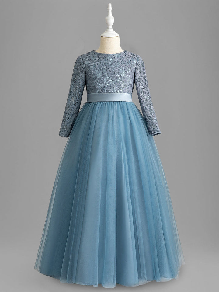 A-Line/Princess Scoop Long Sleeves Flower Girl Dresses with Bow & Appliques