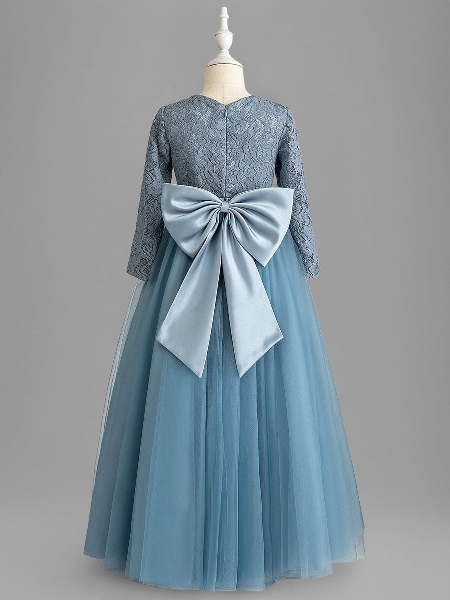 A-Line/Princess Scoop Long Sleeves Flower Girl Dresses with Bow & Appliques