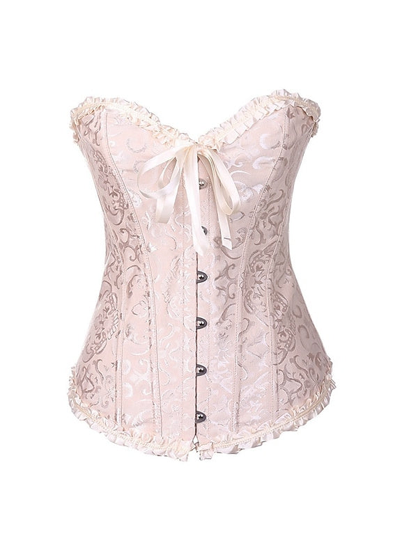 Women鈥榮 Hook & Eye Tummy Control Push Up Jacquard Overbust Corsets for Wedding Party Birthday