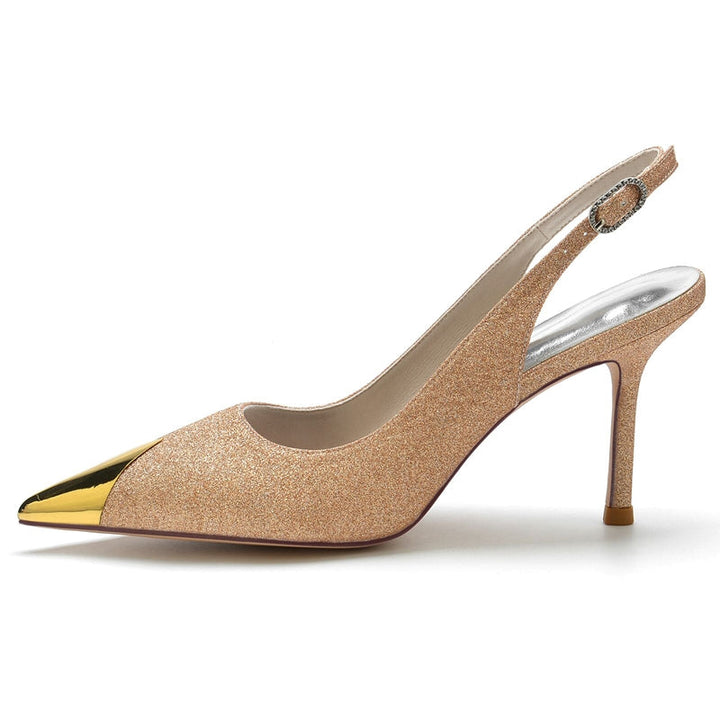 Women's Wedding Shoes White Sparkling Glitter Closed Toe High Heel Buckle Bridal Shoes