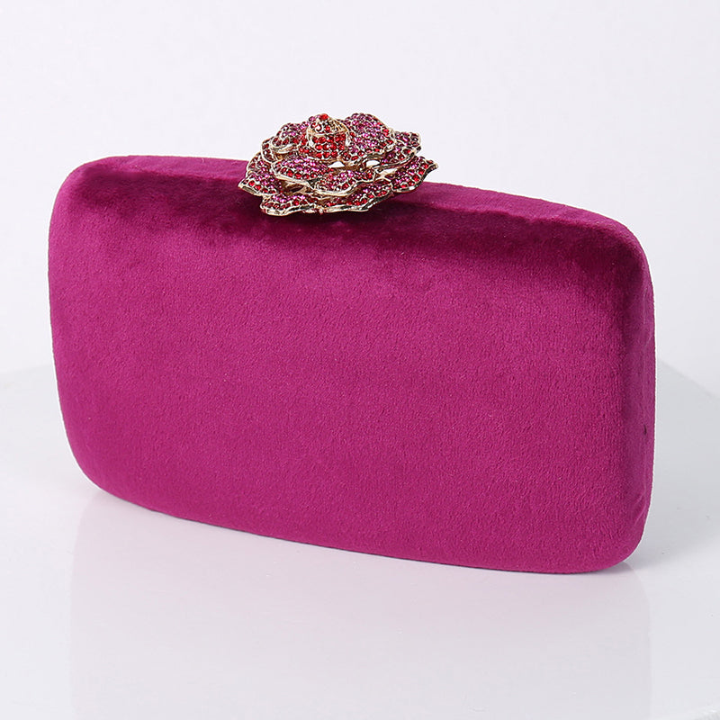 Yellow Luxurious Velvet Wedding Party Evening Clutch Bag with 3D Flower