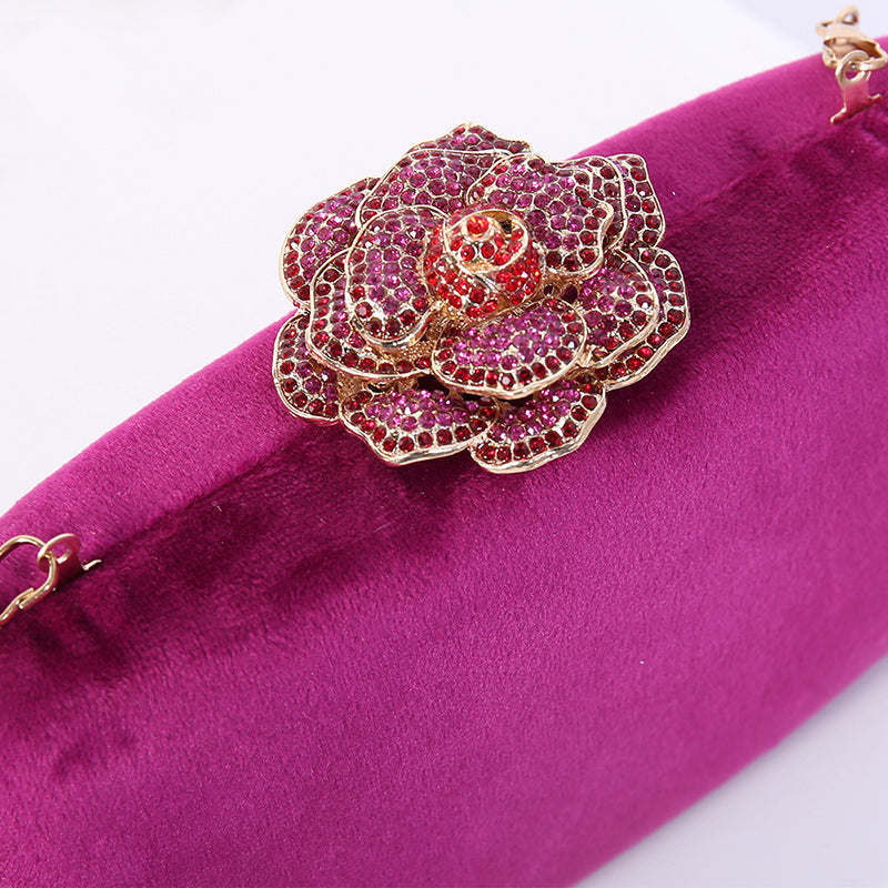 Yellow Luxurious Velvet Wedding Party Evening Clutch Bag with 3D Flower