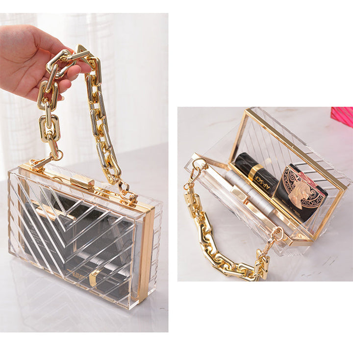 Orange Transparent Acrylic Fashion Stripe Detachable Daily Wedding Party Clutch Bag