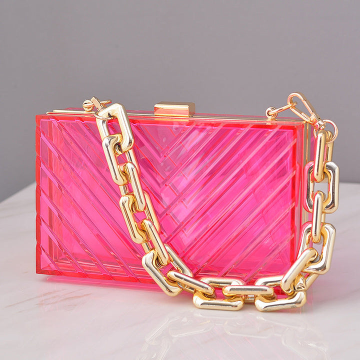 Orange Transparent Acrylic Fashion Stripe Detachable Daily Wedding Party Clutch Bag