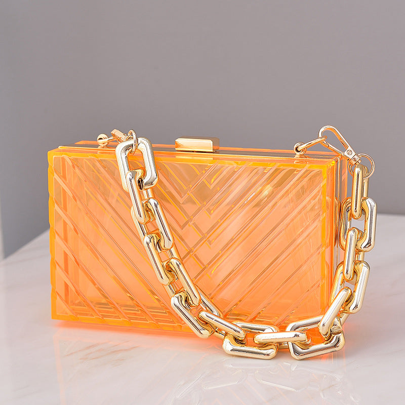 Orange Transparent Acrylic Fashion Stripe Detachable Daily Wedding Party Clutch Bag