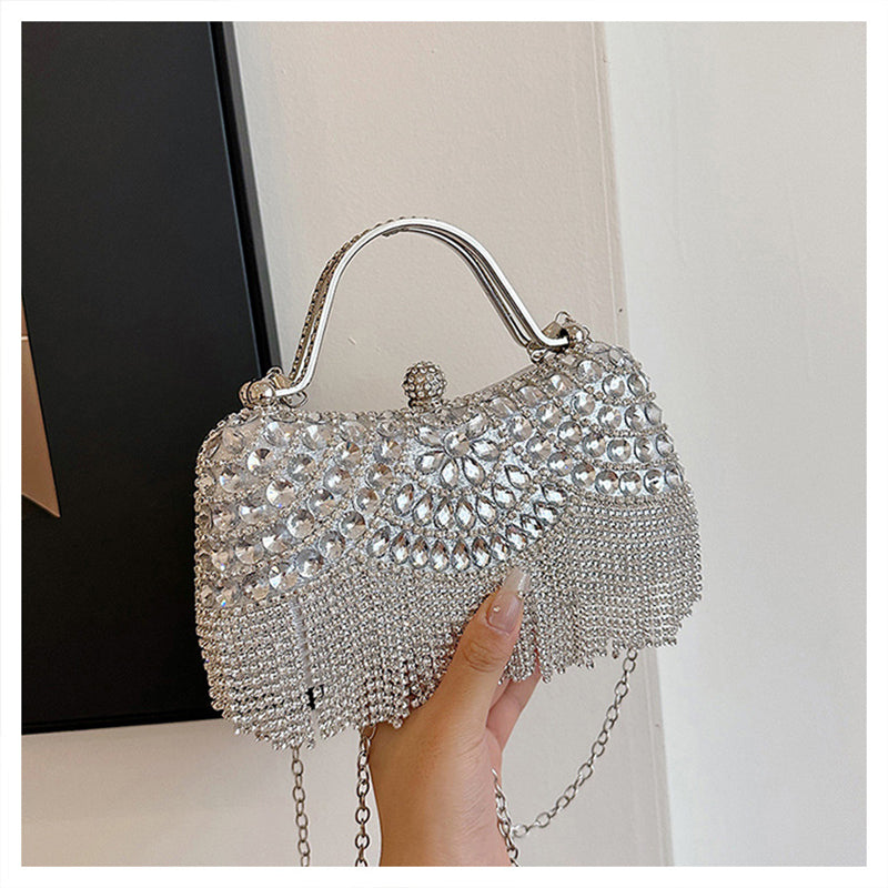 Gold Retro Elegant Daily Wedding Party Clutch Bag with Rhinestone & Tassel