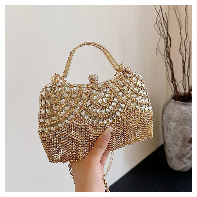 Gold Retro Elegant Daily Wedding Party Clutch Bag with Rhinestone & Tassel