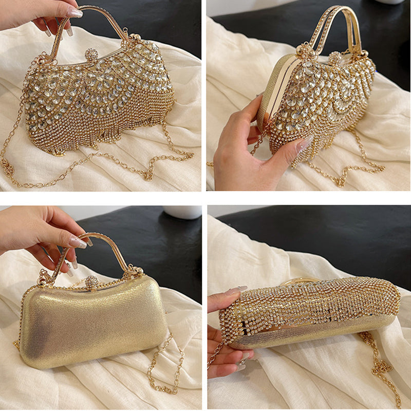 Gold Retro Elegant Daily Wedding Party Clutch Bag with Rhinestone & Tassel
