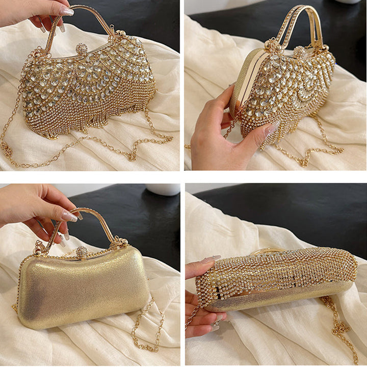Gold Retro Elegant Daily Wedding Party Clutch Bag with Rhinestone & Tassel