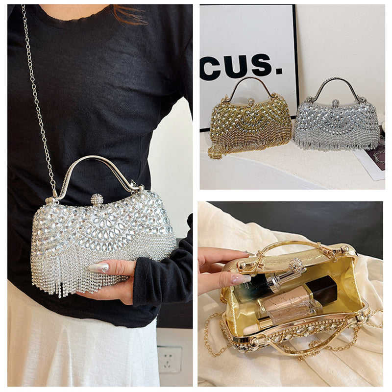 Gold Retro Elegant Daily Wedding Party Clutch Bag with Rhinestone & Tassel