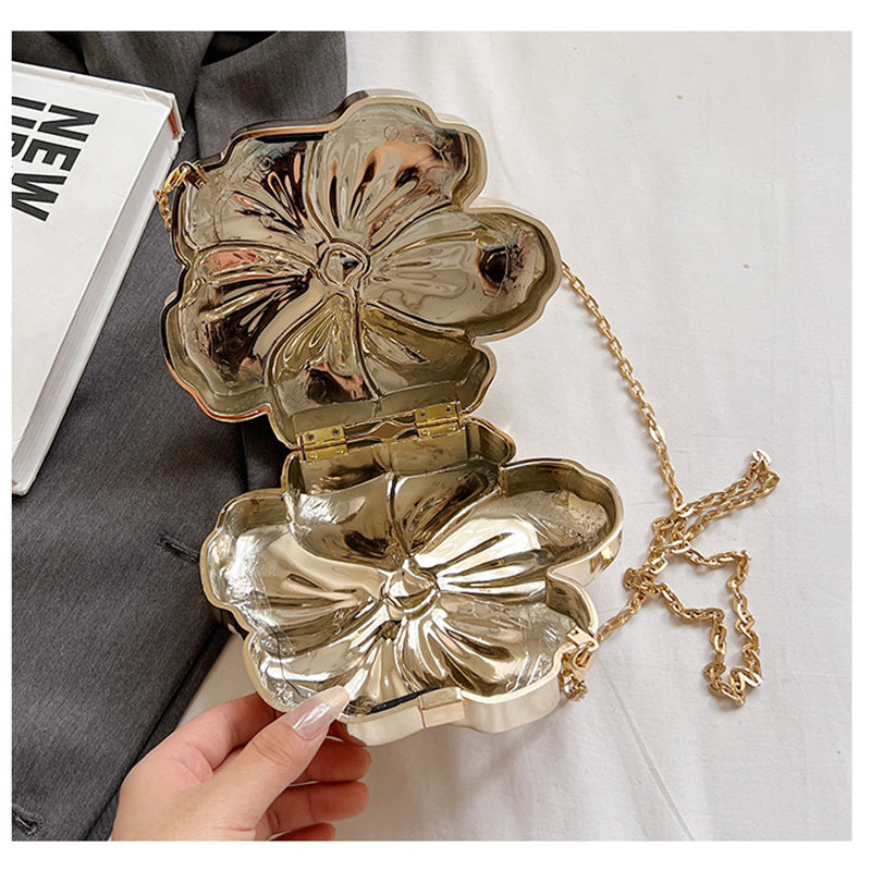 Gold PVC Acrylic Sweet Flower Daily Mini Wedding Party Clutch Bag