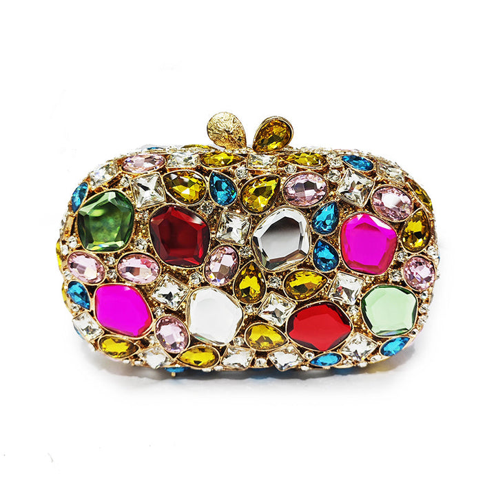 Elegant Retro Irregular Glass Diamond Encrusted Square Evening Wedding Party Clutch Bag