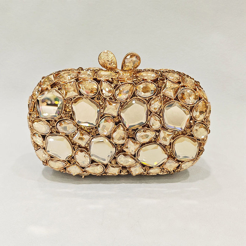 Elegant Retro Irregular Glass Diamond Encrusted Square Evening Wedding Party Clutch Bag