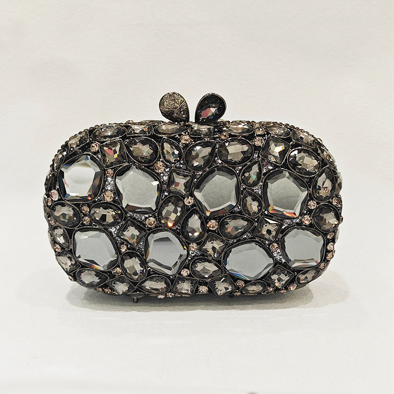 Elegant Retro Irregular Glass Diamond Encrusted Square Evening Wedding Party Clutch Bag