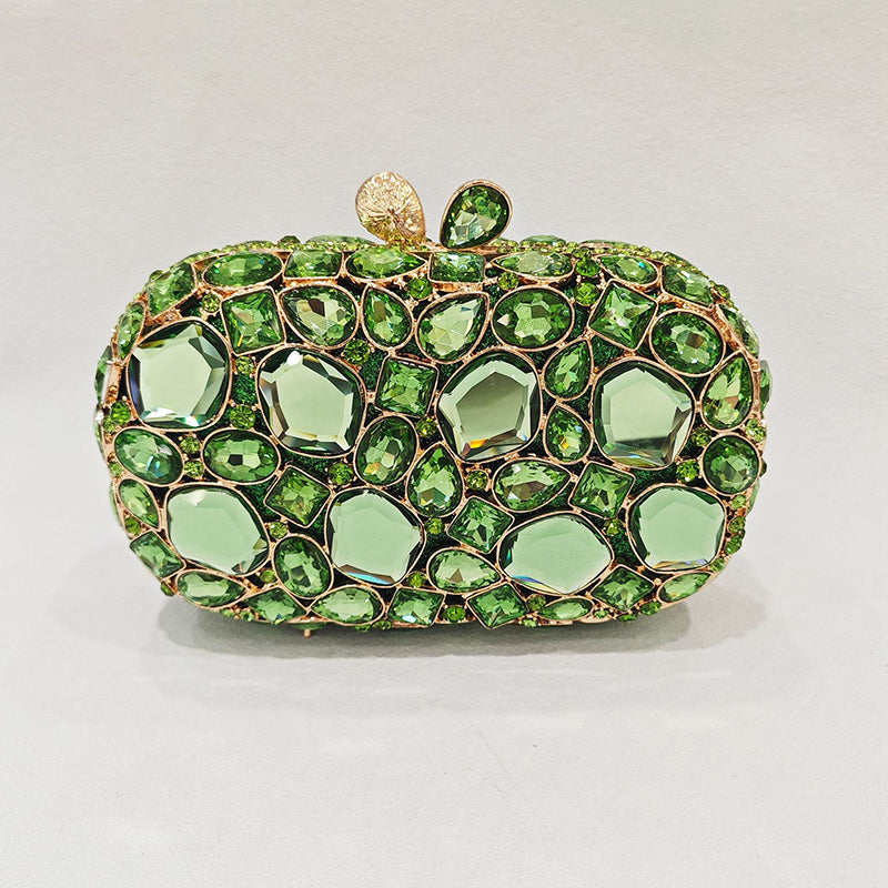 Elegant Retro Irregular Glass Diamond Encrusted Square Evening Wedding Party Clutch Bag