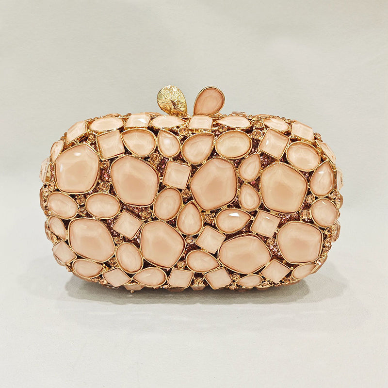 Elegant Retro Irregular Glass Diamond Encrusted Square Evening Wedding Party Clutch Bag