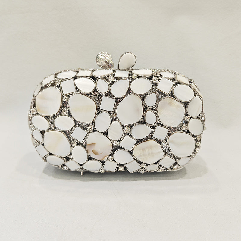 Elegant Retro Irregular Glass Diamond Encrusted Square Evening Wedding Party Clutch Bag