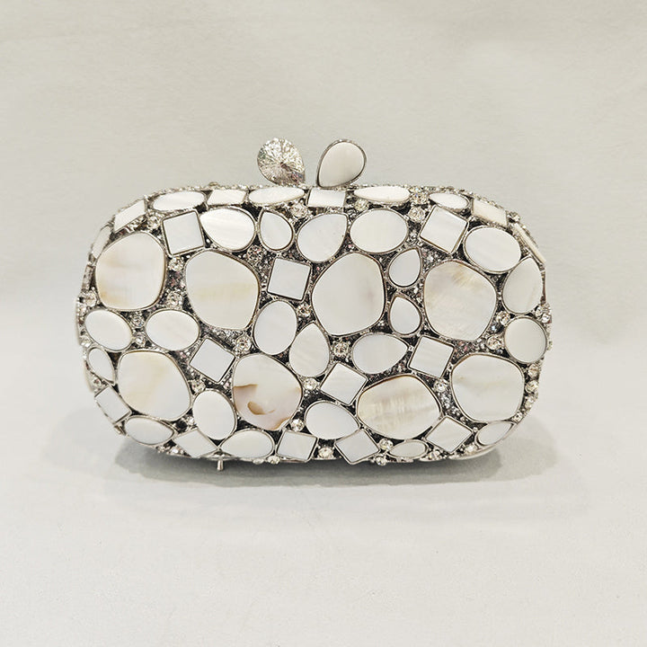 Elegant Retro Irregular Glass Diamond Encrusted Square Evening Wedding Party Clutch Bag
