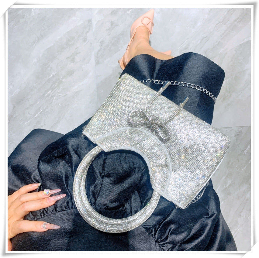 Silver Luxurious Sparkling Crystal Fashion Wedding Party Clutch Bag with Bowknot