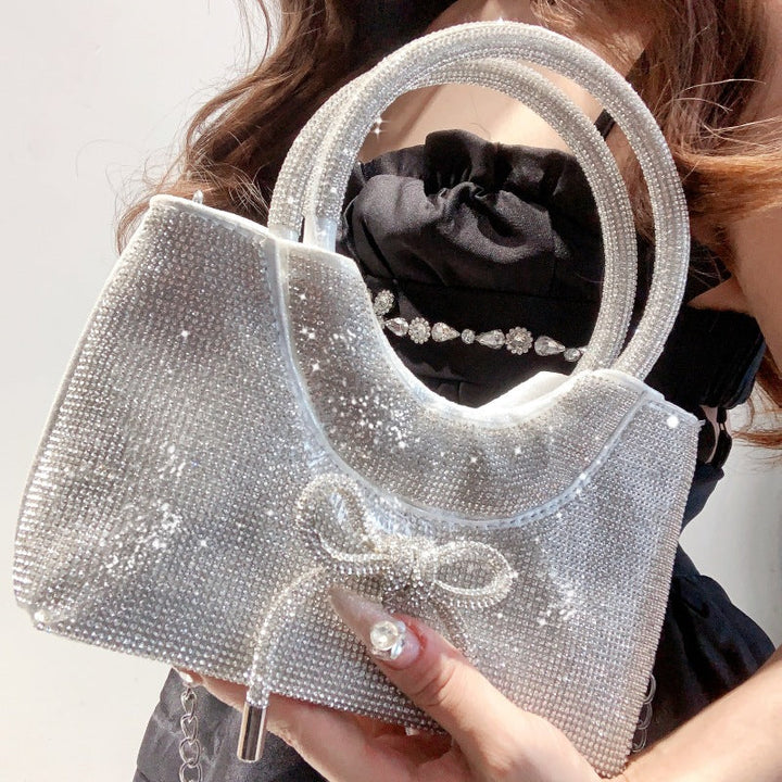 Silver Luxurious Sparkling Crystal Fashion Wedding Party Clutch Bag with Bowknot