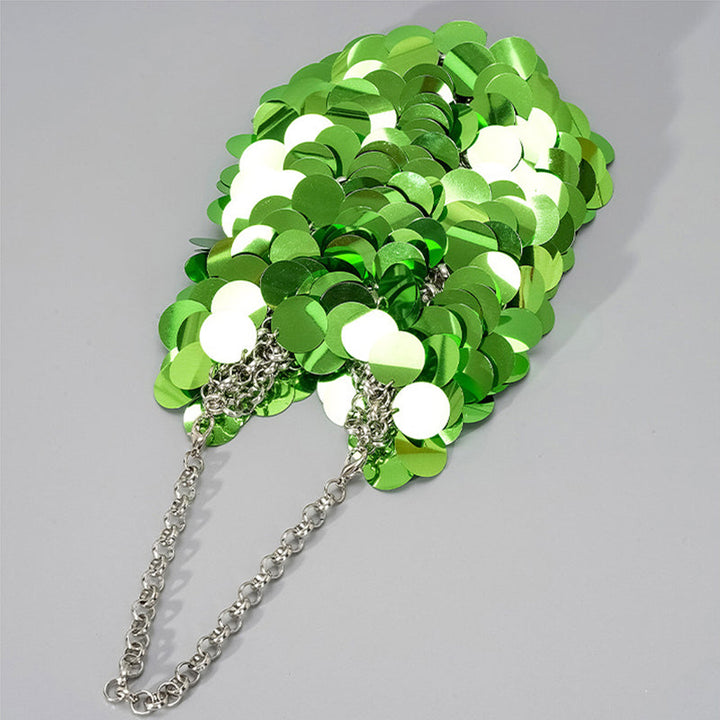 Green Retro Sparkling Sequined High-End Chain Evening Clutch Bag