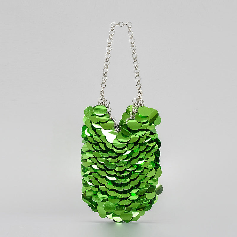 Green Retro Sparkling Sequined High-End Chain Evening Clutch Bag