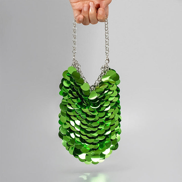 Green Retro Sparkling Sequined High-End Chain Evening Clutch Bag