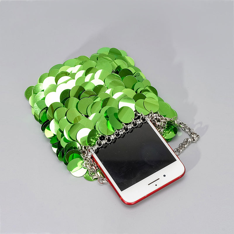 Green Retro Sparkling Sequined High-End Chain Evening Clutch Bag