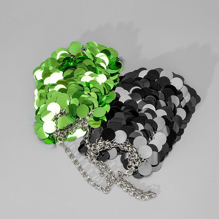 Green Retro Sparkling Sequined High-End Chain Evening Clutch Bag