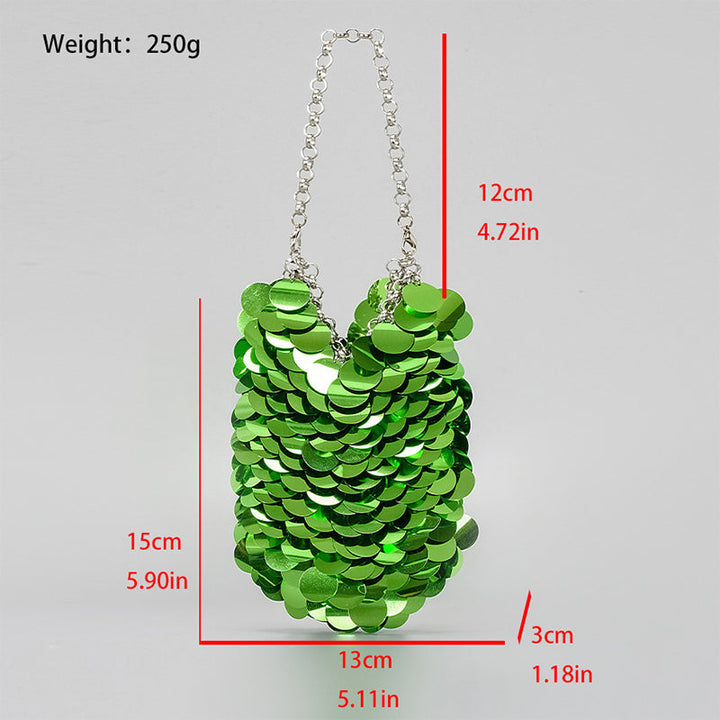 Green Retro Sparkling Sequined High-End Chain Evening Clutch Bag