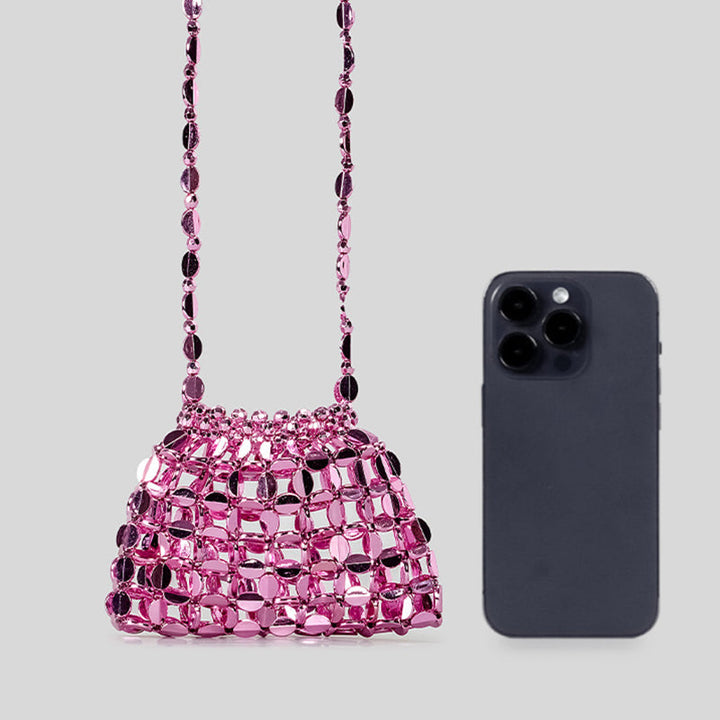 Chic Acrylic Sequins Elegant Weave Chain Evening Clutch Bag with Beadings