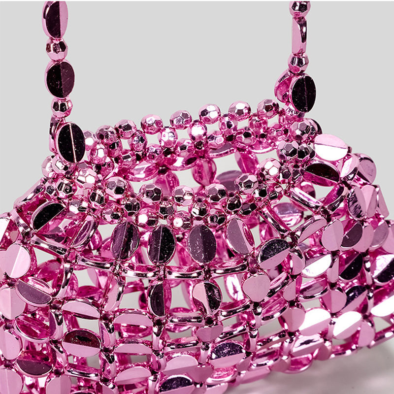 Chic Acrylic Sequins Elegant Weave Chain Evening Clutch Bag with Beadings