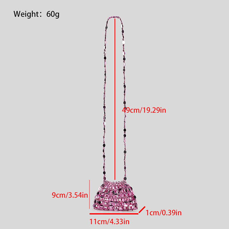 Chic Acrylic Sequins Elegant Weave Chain Evening Clutch Bag with Beadings