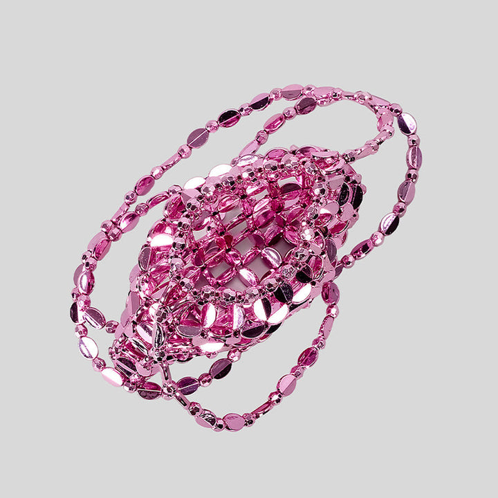 Chic Acrylic Sequins Elegant Weave Chain Evening Clutch Bag with Beadings