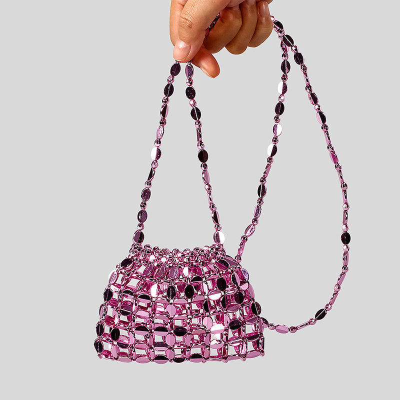 Chic Acrylic Sequins Elegant Weave Chain Evening Clutch Bag with Beadings