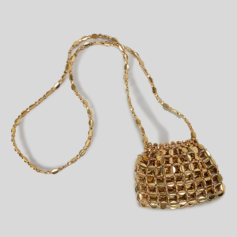 Chic Acrylic Sequins Elegant Weave Chain Evening Clutch Bag with Beadings