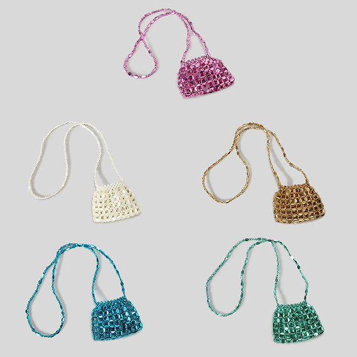 Chic Acrylic Sequins Elegant Weave Chain Evening Clutch Bag with Beadings