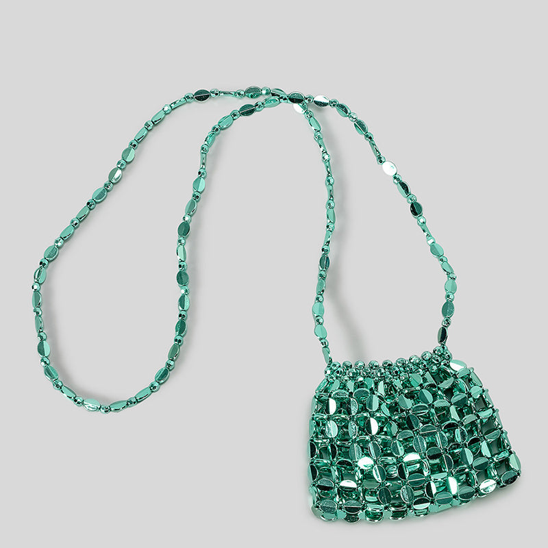 Chic Acrylic Sequins Elegant Weave Chain Evening Clutch Bag with Beadings