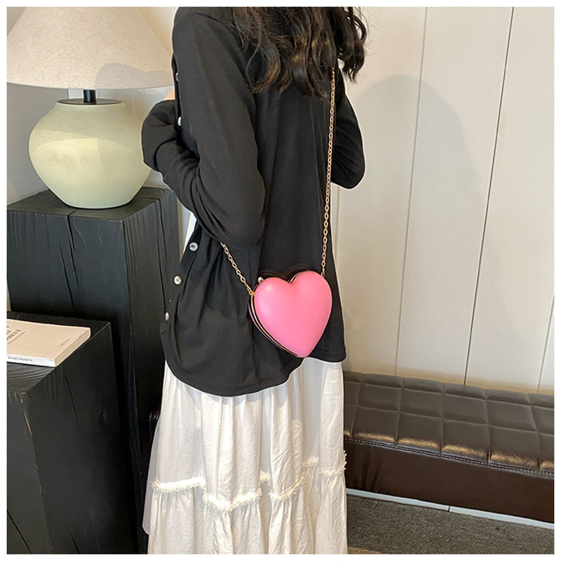 Chic PU Heart Minimalist Chain Evening Wedding Party Clutch Bag