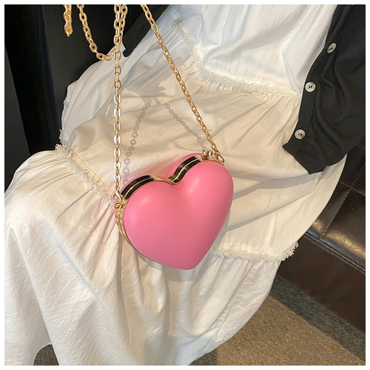 Chic PU Heart Minimalist Chain Evening Wedding Party Clutch Bag