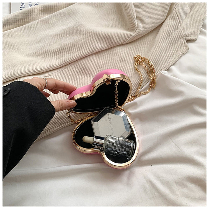 Chic PU Heart Minimalist Chain Evening Wedding Party Clutch Bag