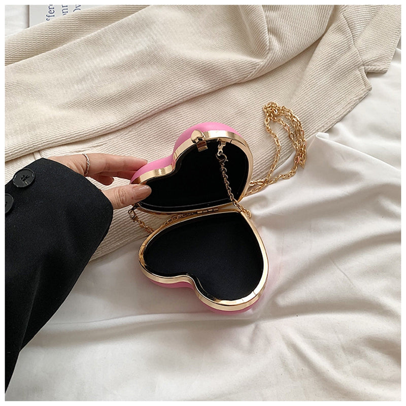 Chic PU Heart Minimalist Chain Evening Wedding Party Clutch Bag