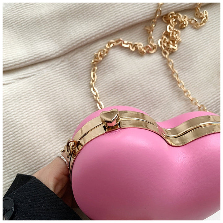 Chic PU Heart Minimalist Chain Evening Wedding Party Clutch Bag