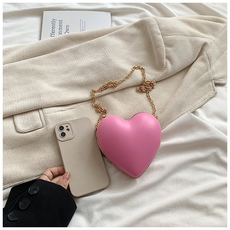 Chic PU Heart Minimalist Chain Evening Wedding Party Clutch Bag