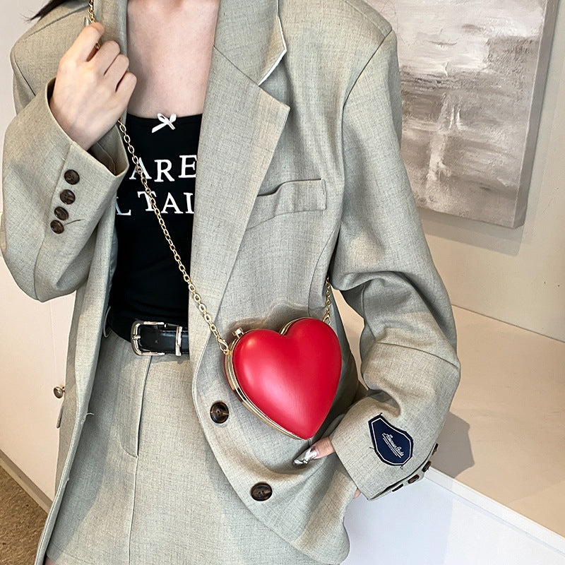 Chic PU Heart Minimalist Chain Evening Wedding Party Clutch Bag